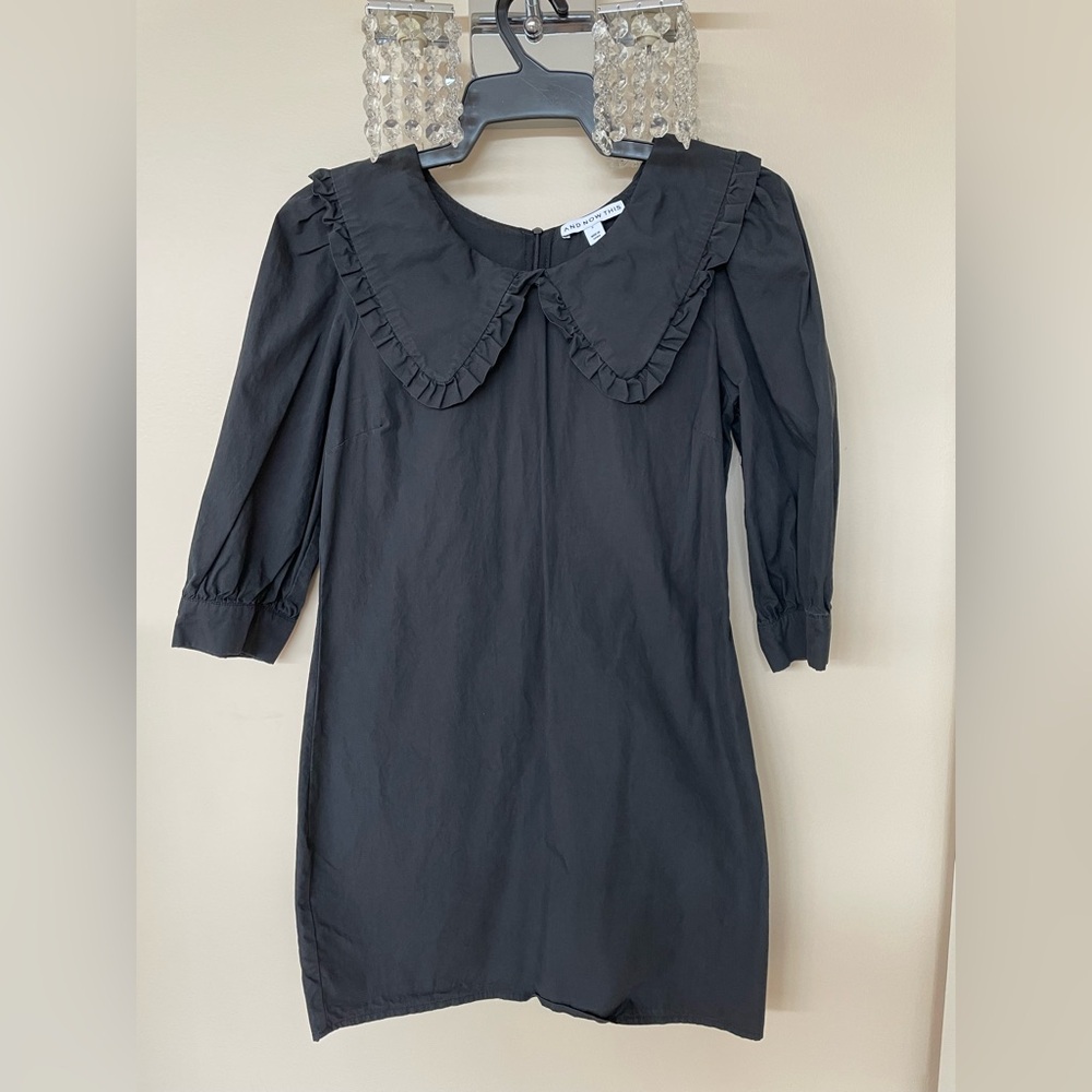 Chic Black Long Sleeve Dress with Ruffled Collar